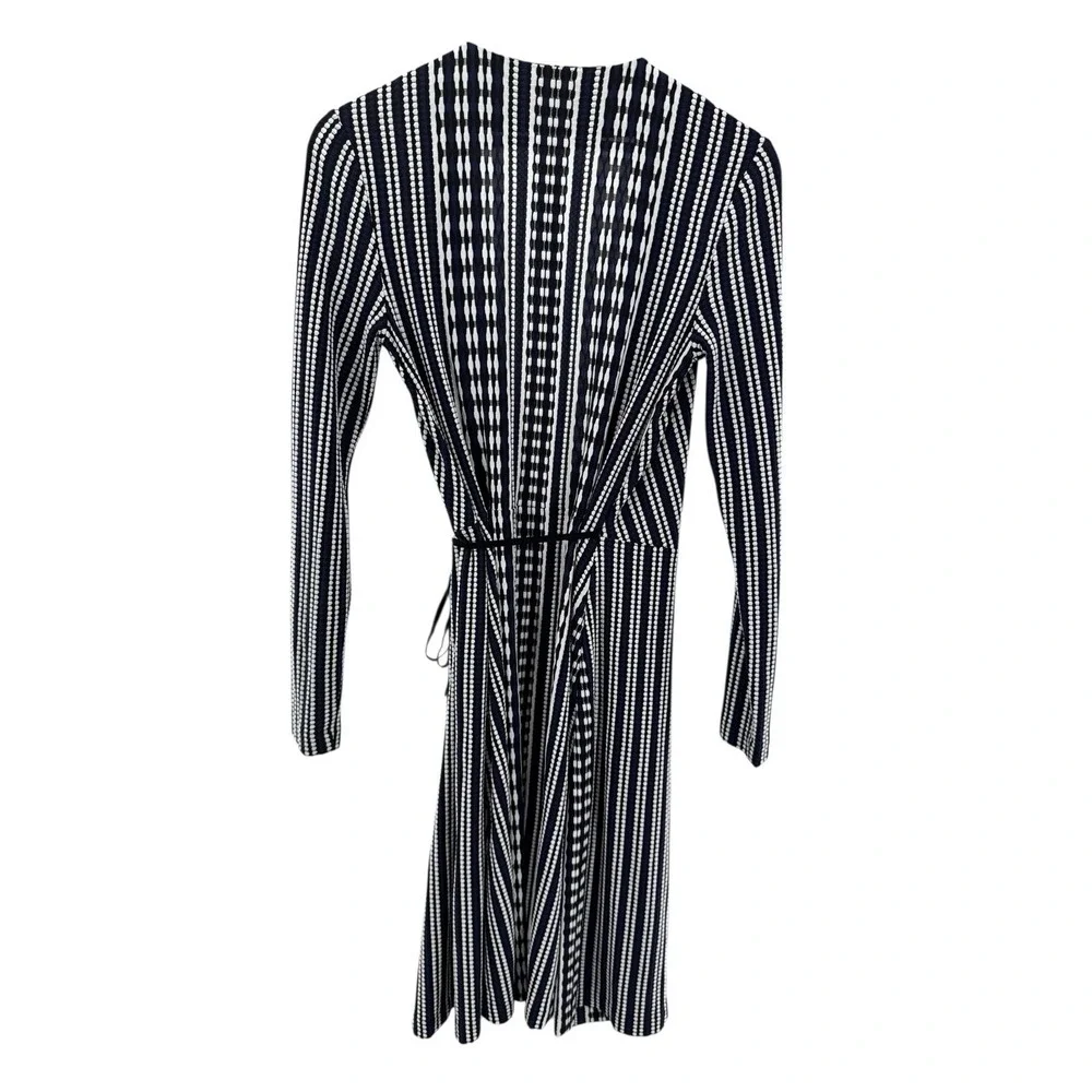 Tory Burch Dress Navy Oxford Stripe Jacquard Wrap Classic Workwear Luxury Size M